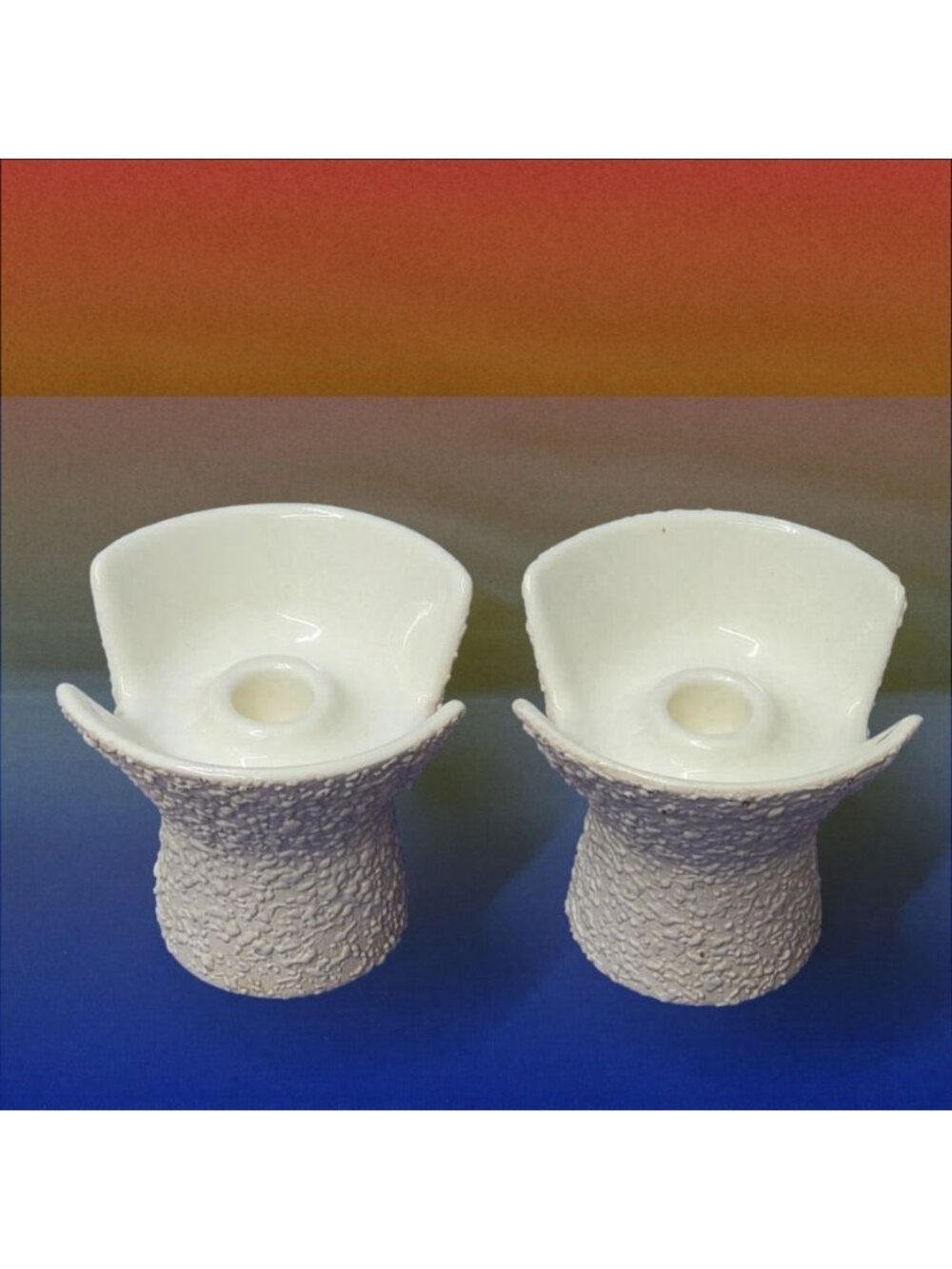 Vintage Royal Haeger R1775-S Candleholders Pair - MCM White & Gray Textured Cera - Picture 3 of 6